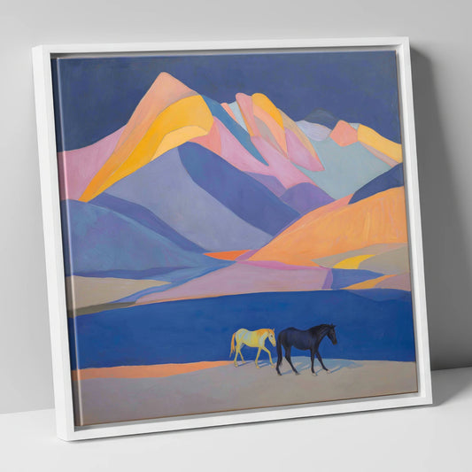 High Mountain Spirits horse landscape canvas wall art in white frame