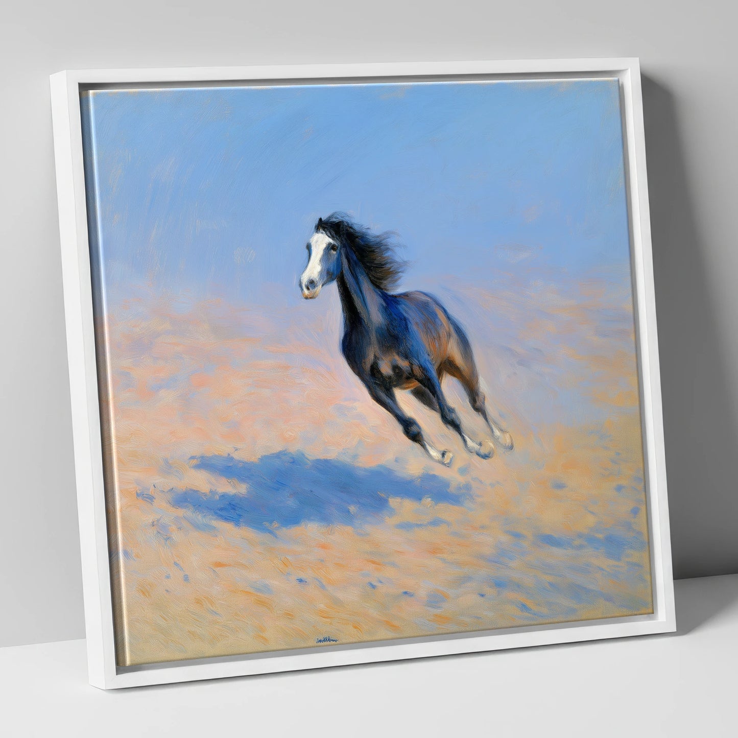 Sunlit Gallop horse breed canvas wall art in white frame