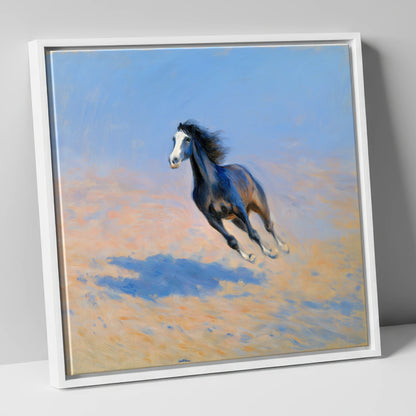 Sunlit Gallop horse breed canvas wall art in white frame