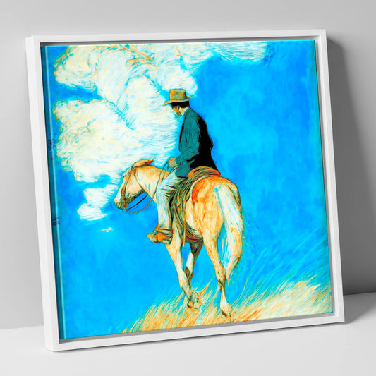 Vivid Western Horizon western horse canvas wall art in white frame