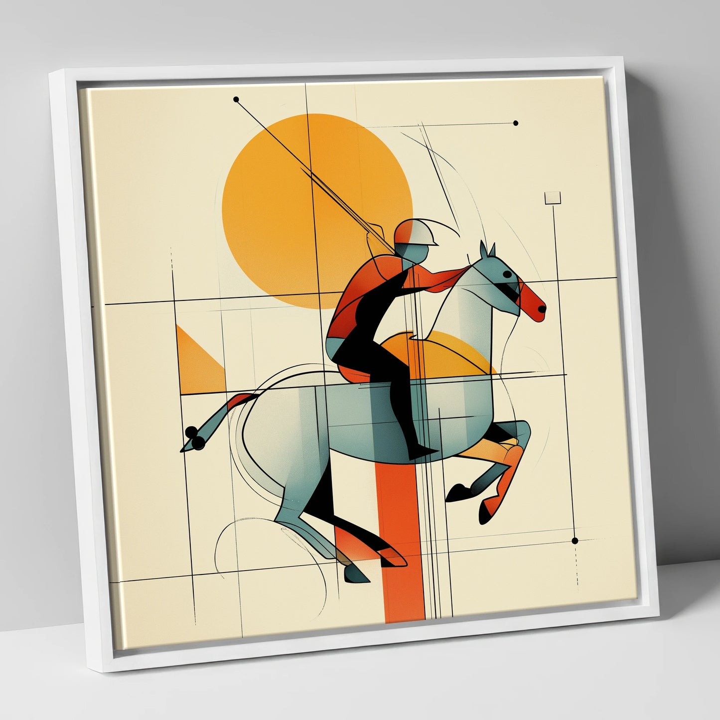Structured Chukka polo horse canvas wall art in white frame