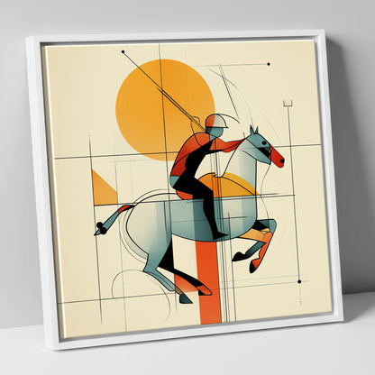 Structured Chukka polo horse canvas wall art in white frame