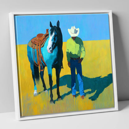 Vibrant High Plains Companion western horse canvas wall art in white frame