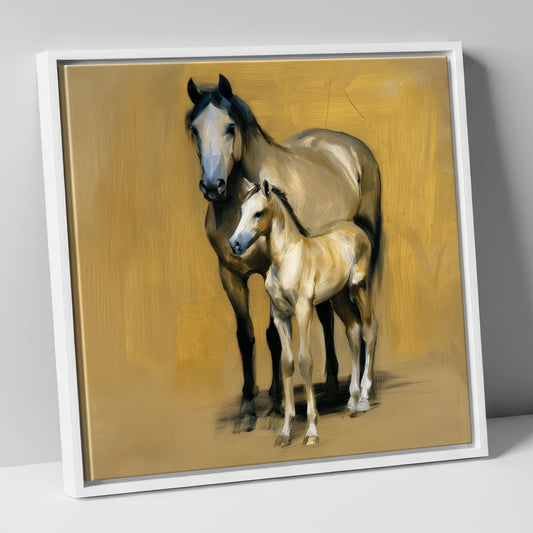 A Mother's Watch mare & foal canvas wall art in white frame