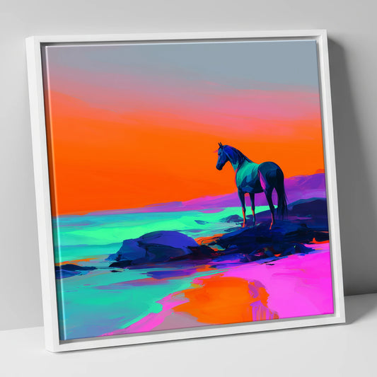 Neon Horizon Vigil horse landscape canvas wall art in white frame