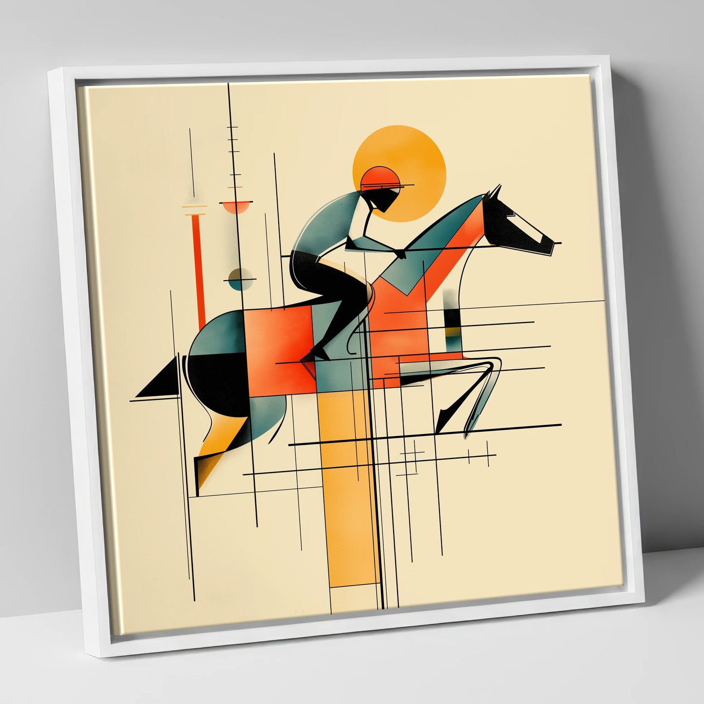 Precision at Pace racing horse canvas wall art in white frame