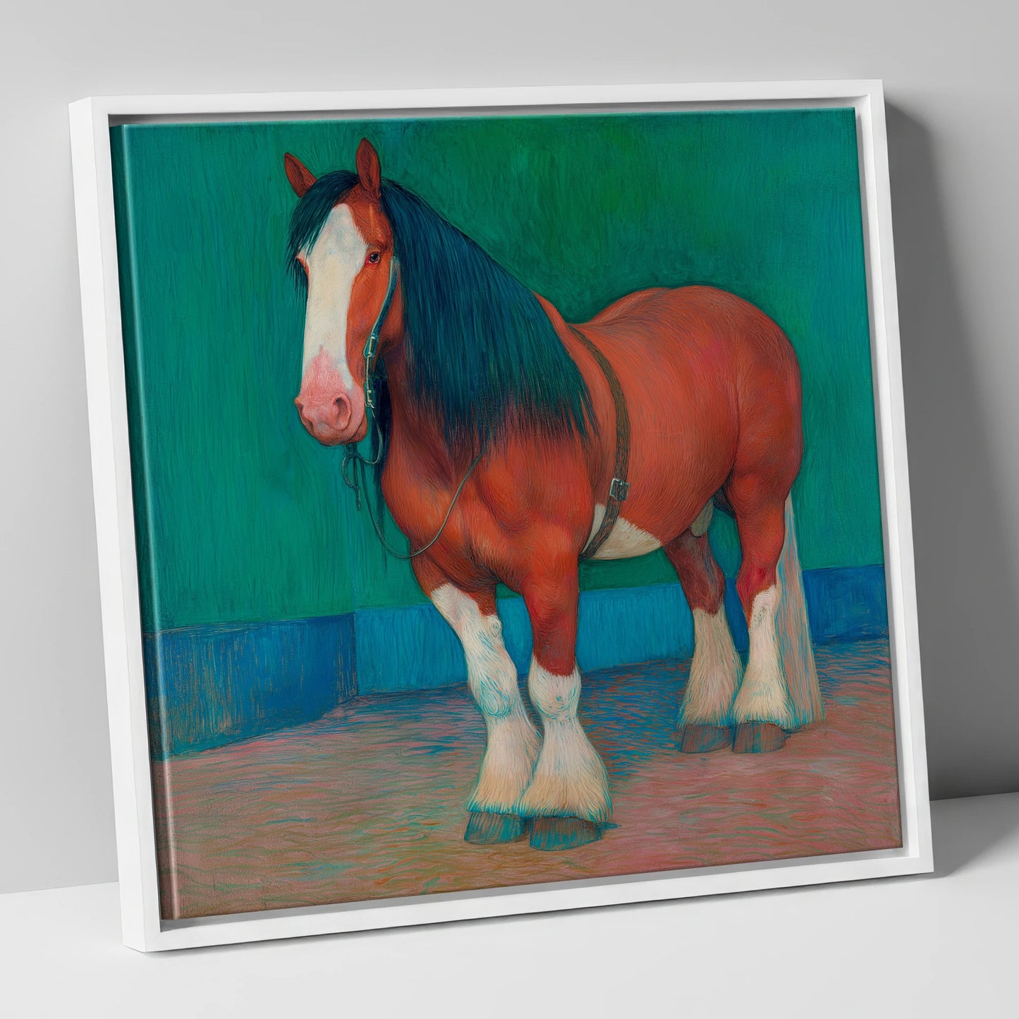 Vibrant Heavy Horse horse breed canvas wall art in white frame
