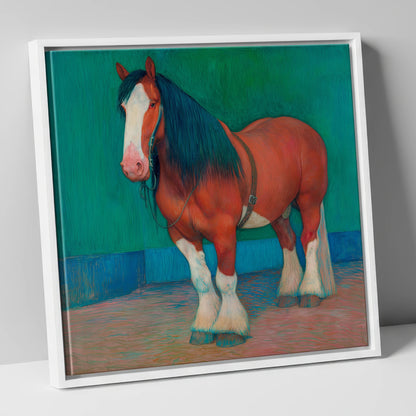 Vibrant Heavy Horse horse breed canvas wall art in white frame