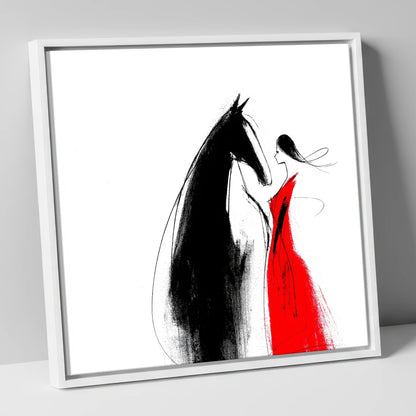 Crimson Connection horse & rider canvas wall art in white frame