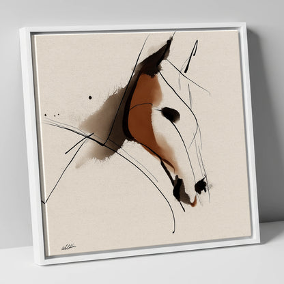 Abstract Sienna Profile horse portrait canvas wall art in white frame