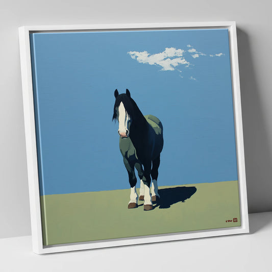 Cerulean and Shadow horse breed canvas wall art in white frame