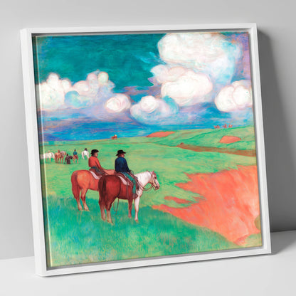 Vivid Frontier Horizons horse landscape canvas wall art in white frame