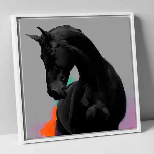 Sculpted Obsidian horse breed canvas wall art in white frame