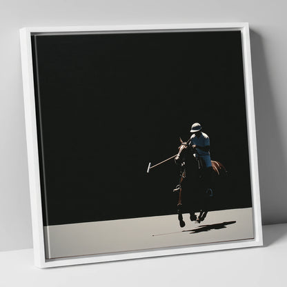 Shadows of the Chukka polo horse canvas wall art in white frame