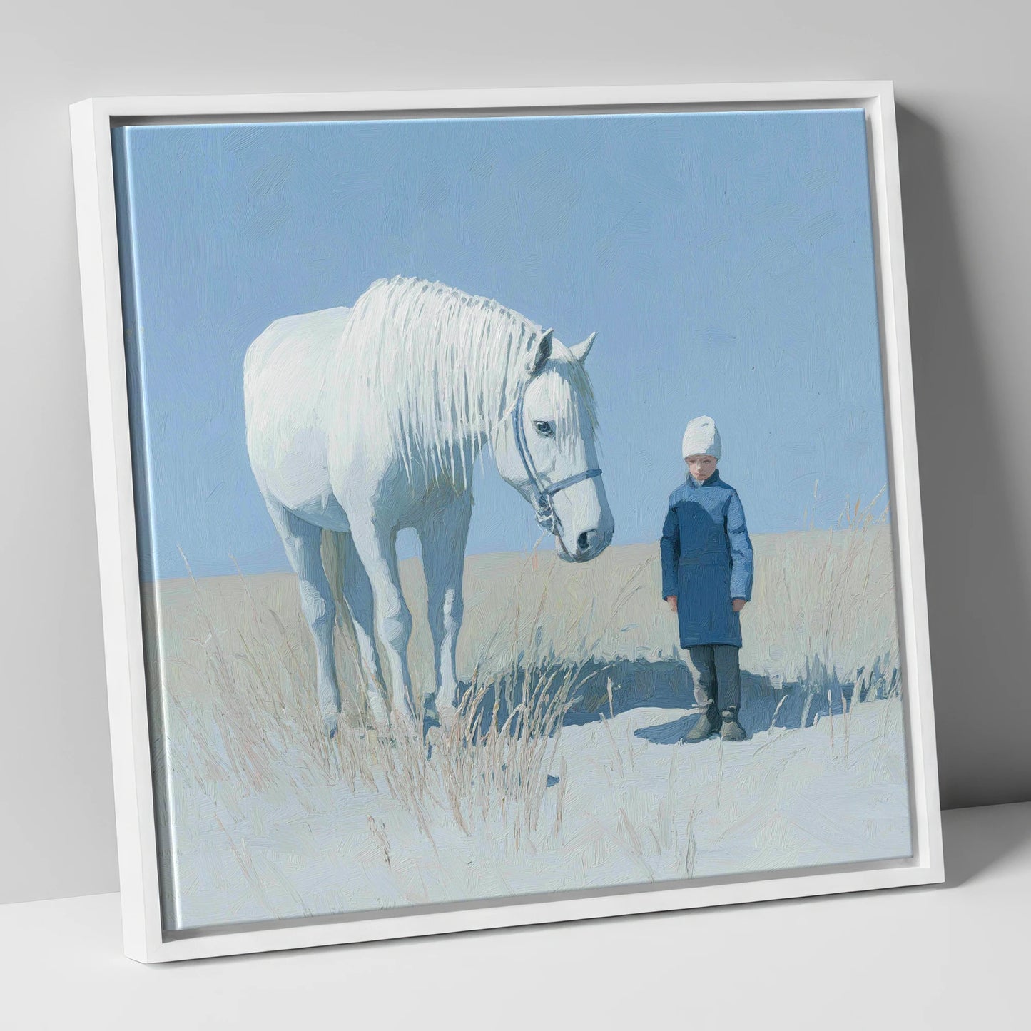 A Silent Understanding horse & rider canvas wall art in white frame