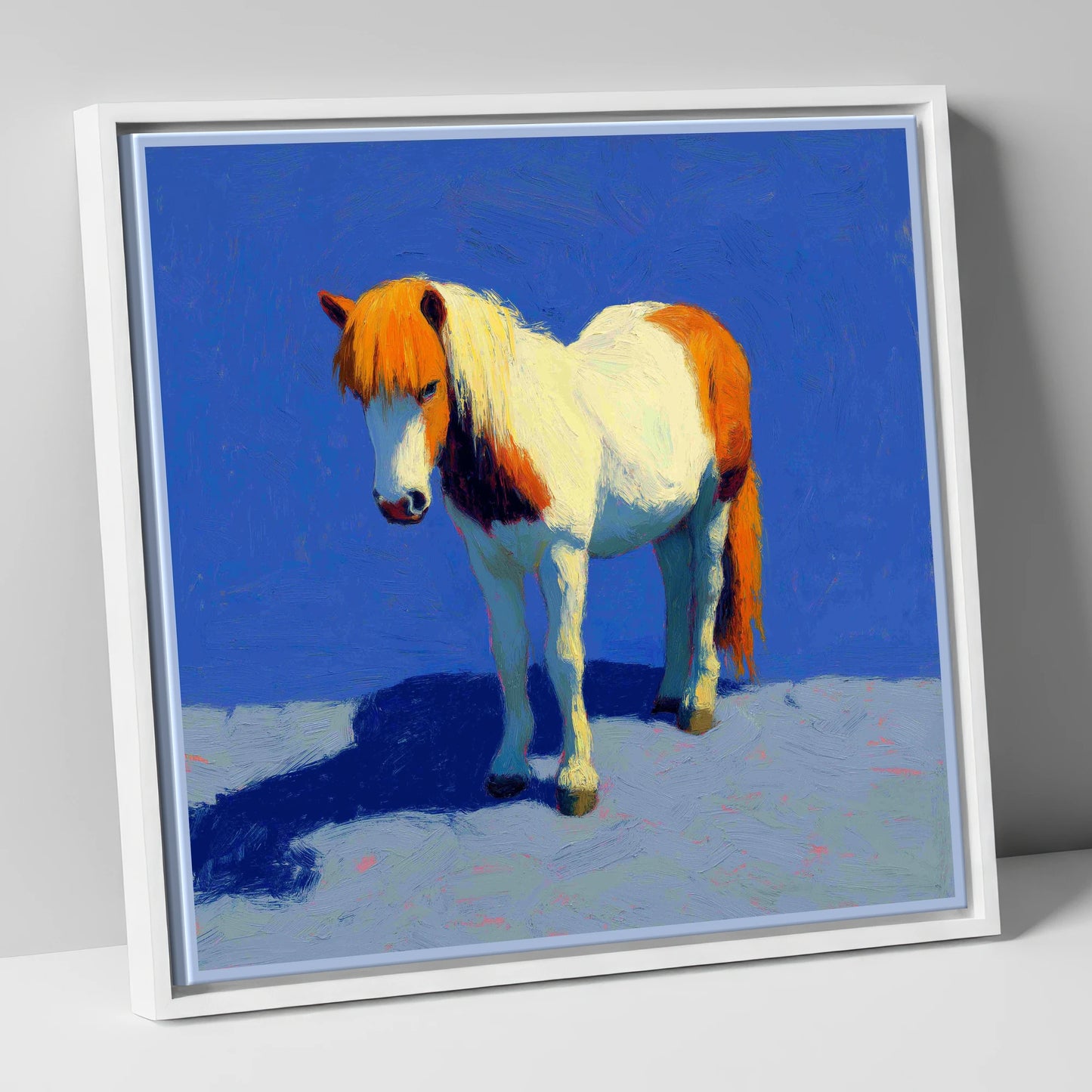 Sunlit Skewbald Pony horse breed canvas wall art in white frame