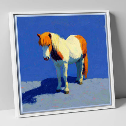 Sunlit Skewbald Pony horse breed canvas wall art in white frame