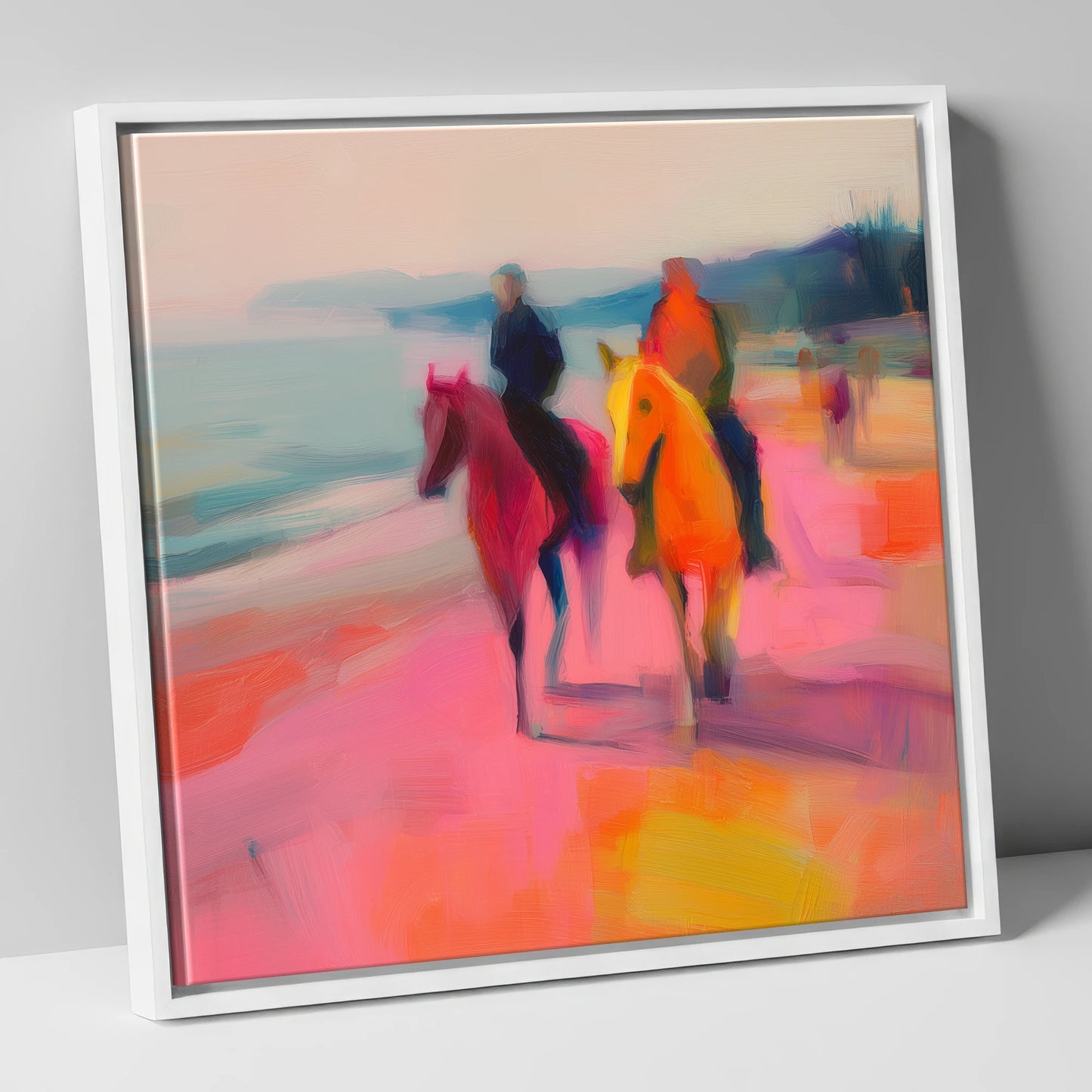 Vivid Coastal Ride horse landscape canvas wall art in white frame