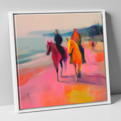 Vivid Coastal Ride horse landscape canvas wall art in white frame