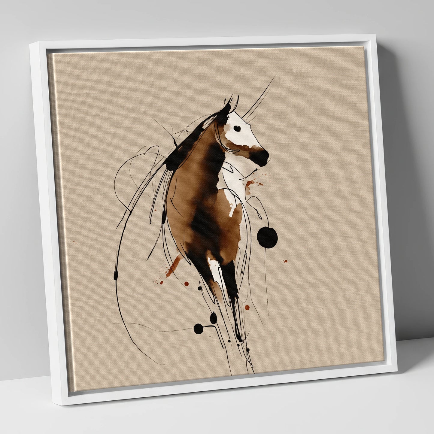 Fluid Ink Profile horse portrait canvas wall art in white frame