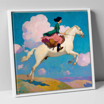 Skyward Bound show jumping horse canvas wall art in white frame