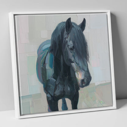 Textured Midnight Profile horse breed canvas wall art in white frame