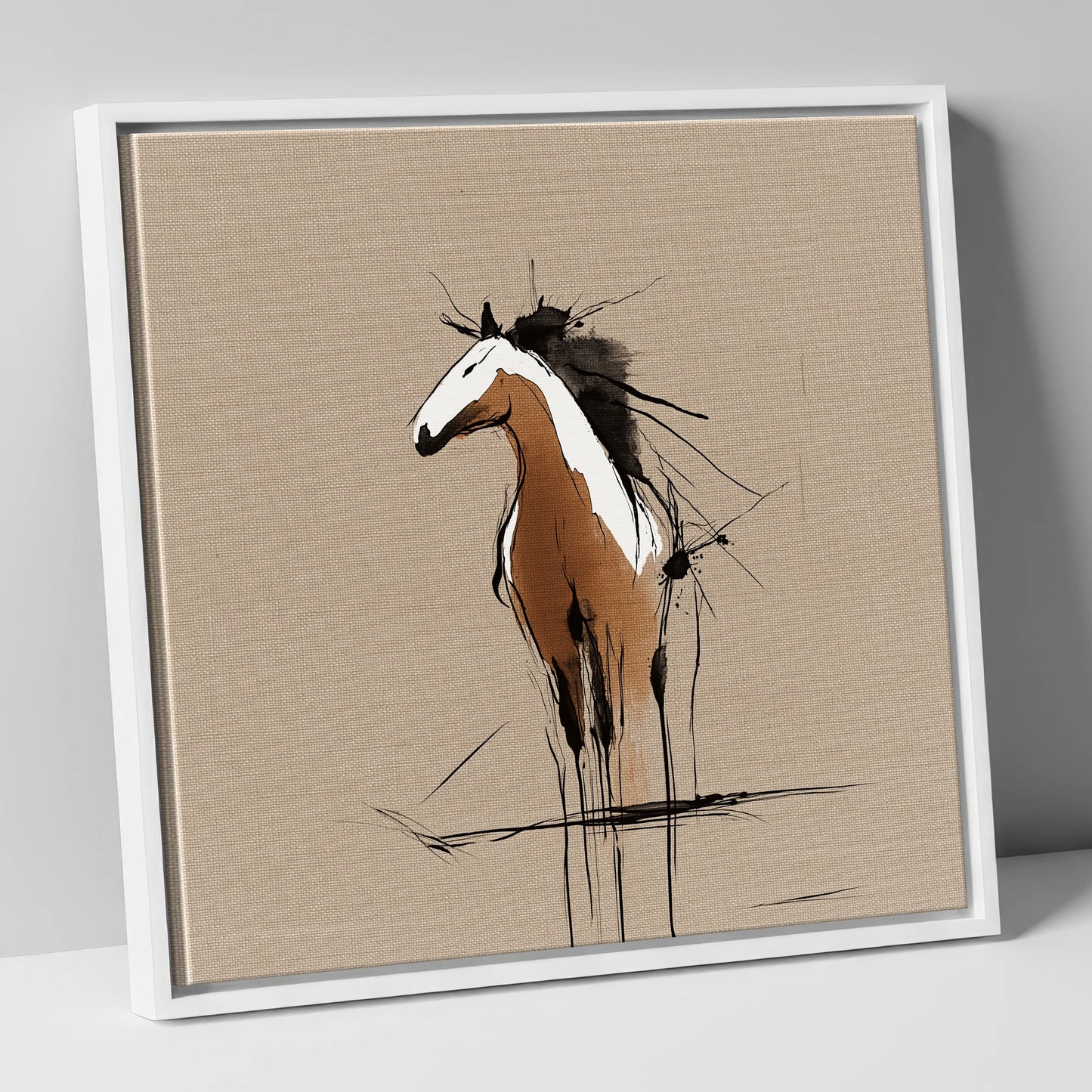 Raw Equine Spirit horse portrait canvas wall art in white frame