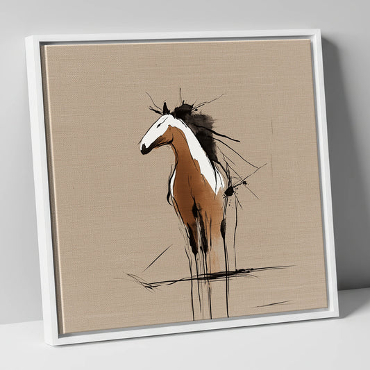 Chestnut Horse Ink Wash Portrait horse portrait canvas wall art in white frame