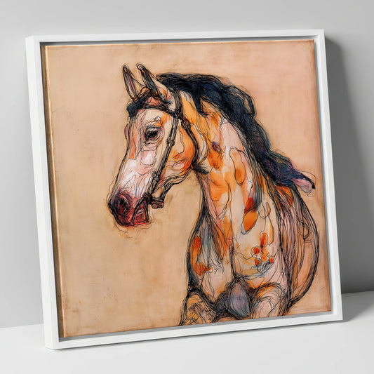 Soulful Ochre Profile horse breed canvas wall art in white frame