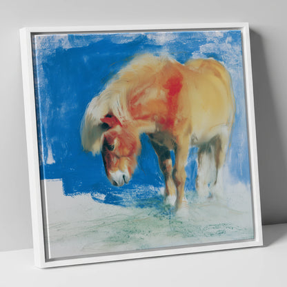 Golden Grazing Pony horse breed canvas wall art in white frame