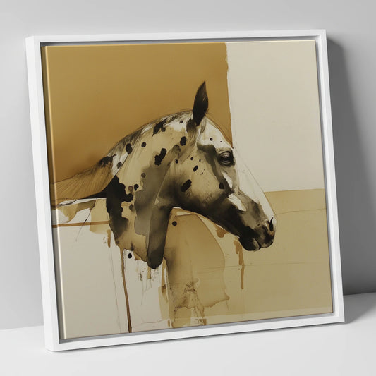 Spotted Sepia Study horse breed canvas wall art in white frame