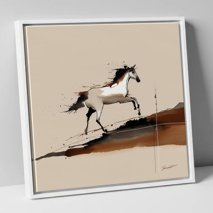 Earthen Canter wild horses canvas wall art in white frame