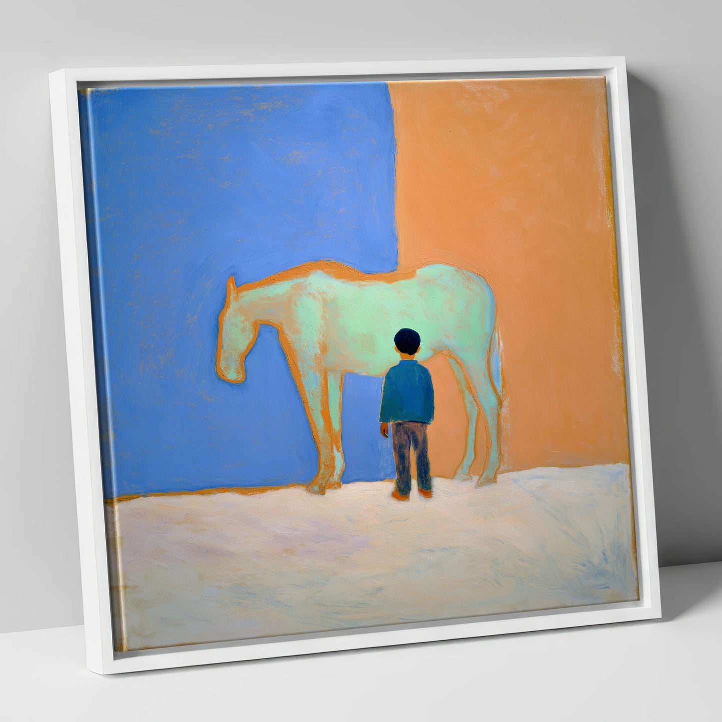 A Silent Understanding horse & rider canvas wall art in white frame