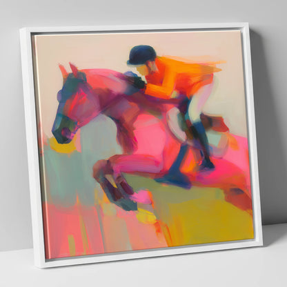 Vivid Ascent show jumping horse canvas wall art in white frame