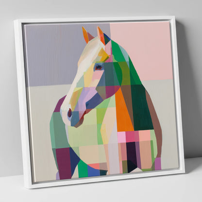 Prismatic Equine Profile horse portrait canvas wall art in white frame