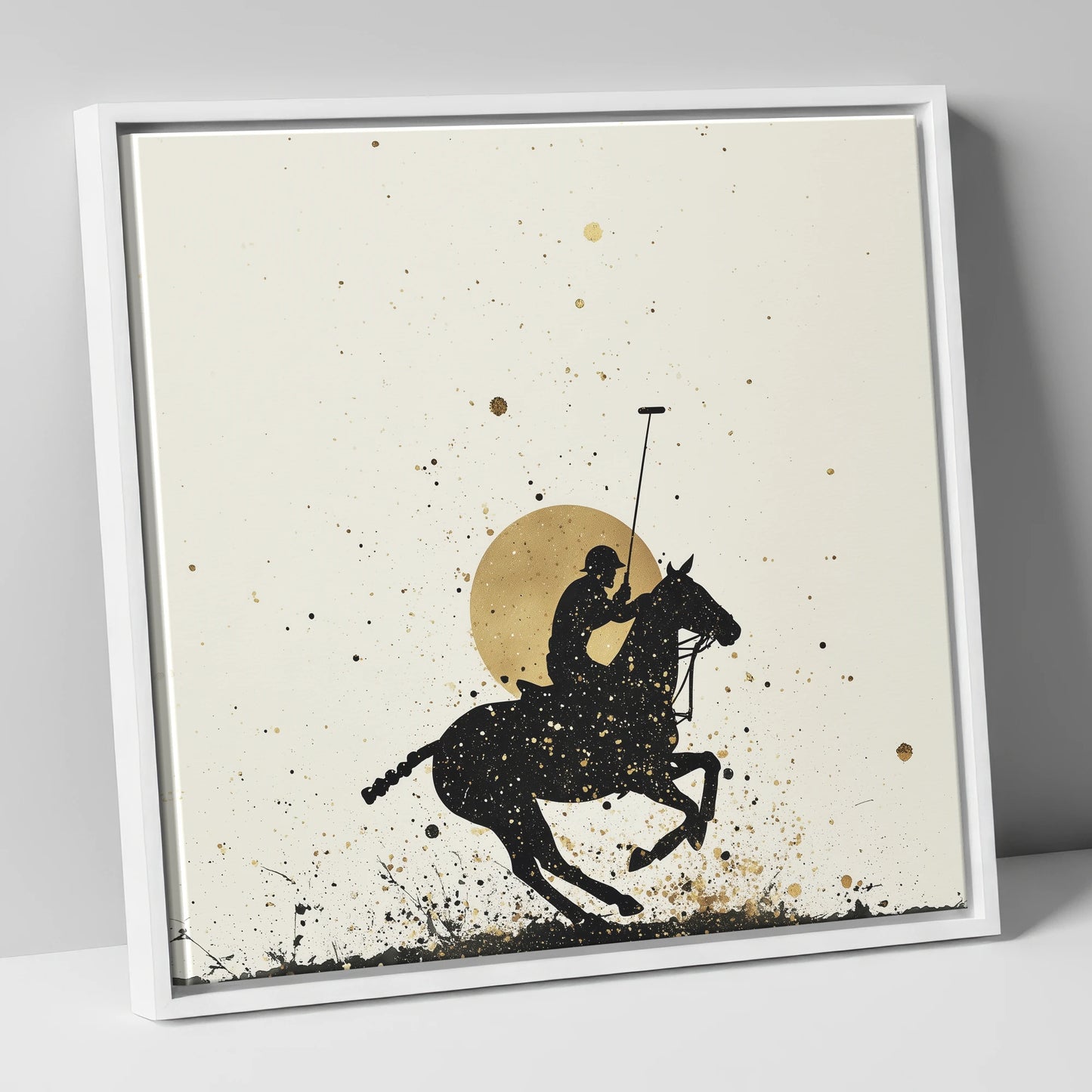 Golden Chukka Eclipse polo horse canvas wall art in white frame