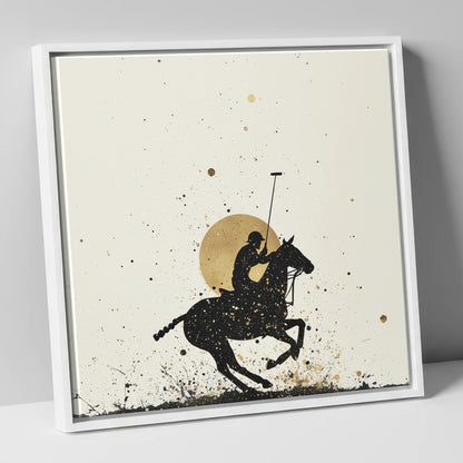 Golden Chukka Eclipse polo horse canvas wall art in white frame