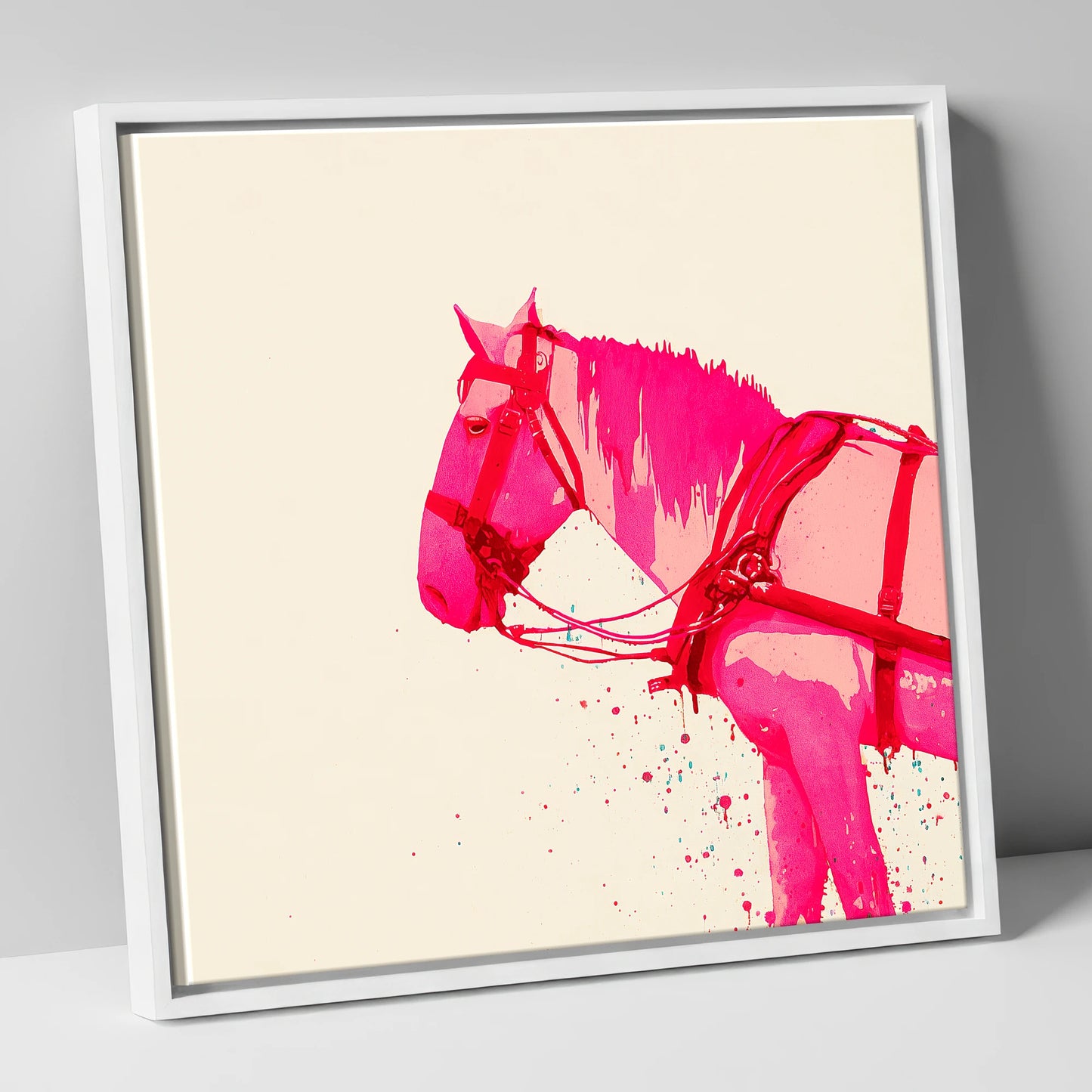 Vibrant Harness Profile working horse canvas wall art in white frame