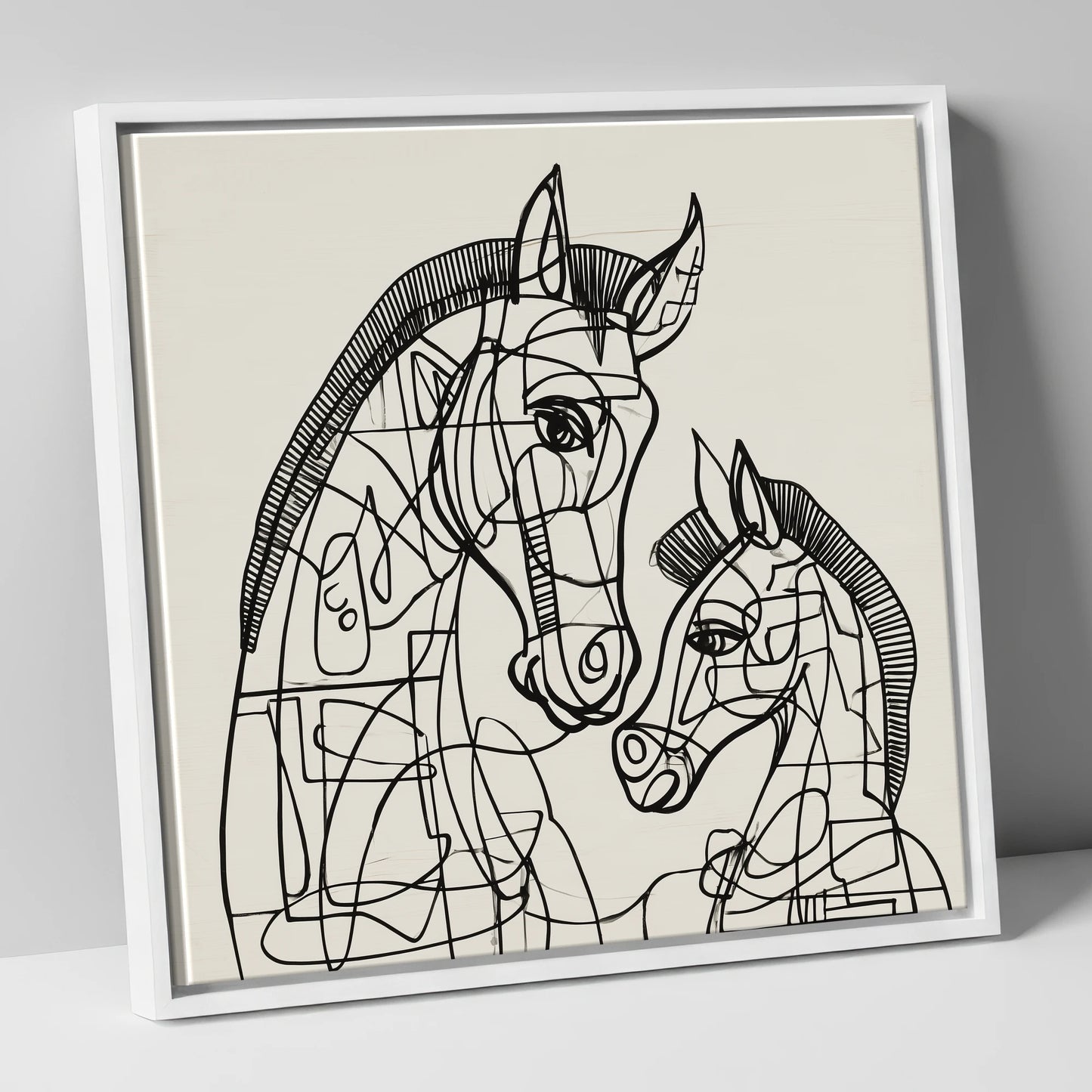 Structured Bond mare & foal canvas wall art in white frame