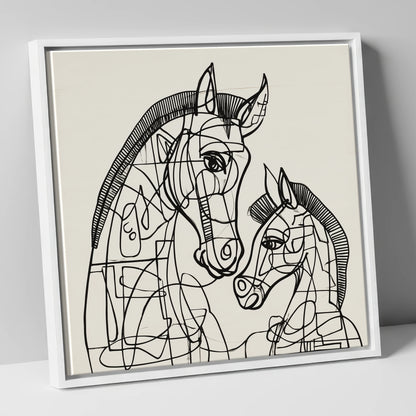 Structured Bond mare & foal canvas wall art in white frame