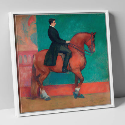 Collected Chestnut in Emerald dressage horse canvas wall art in white frame
