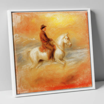 Sundown on the Plains western horse canvas wall art in white frame