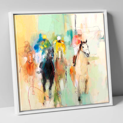 Thundering Silhouettes racing horse canvas wall art in white frame