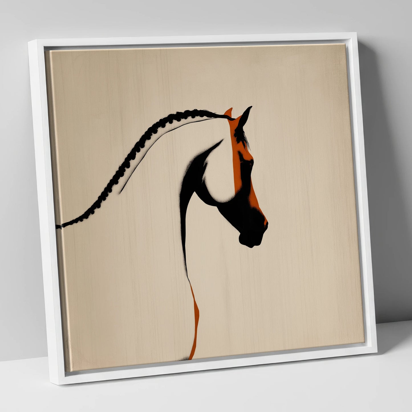 The Plaited Crest horse breed canvas wall art in white frame