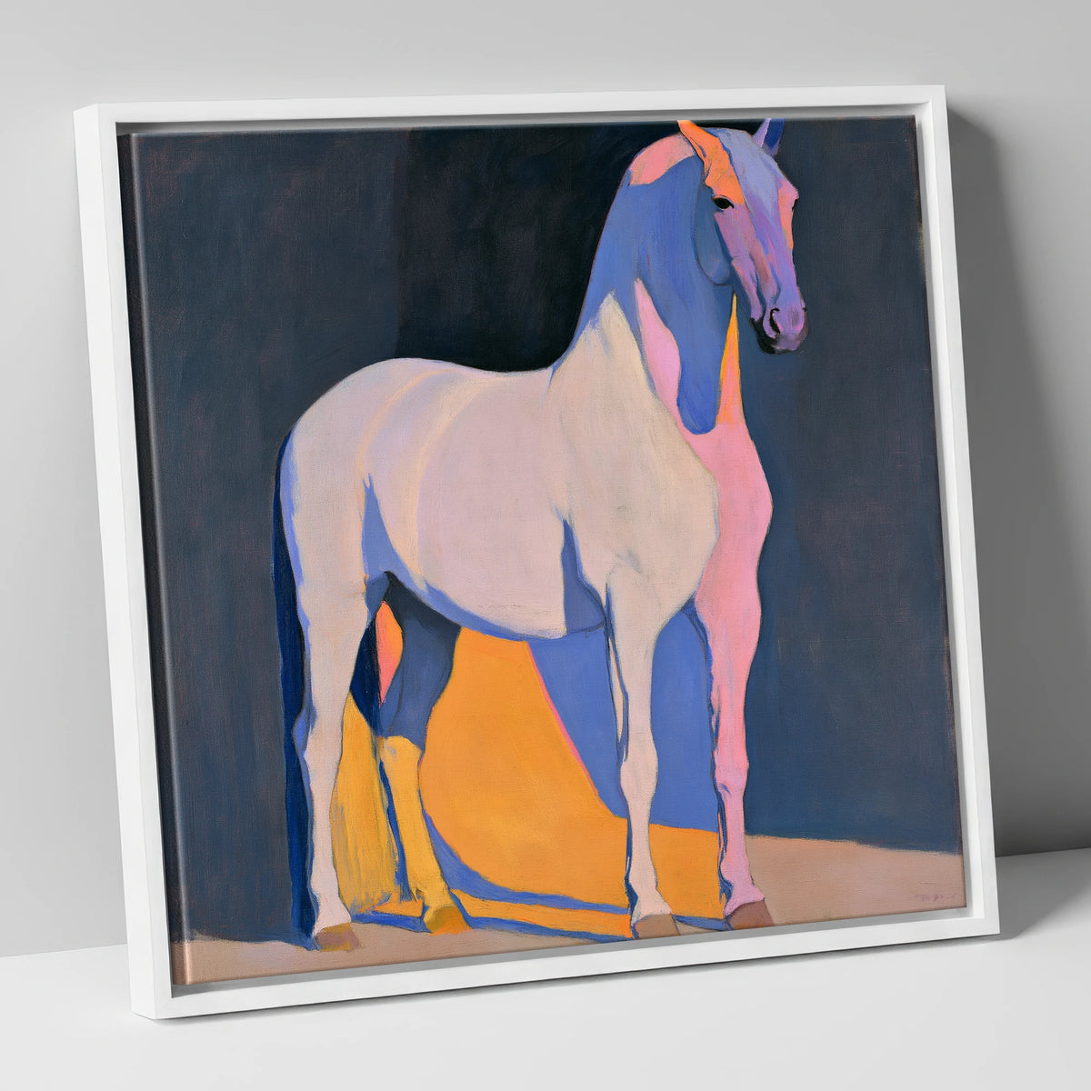 Modern Abstract Painted Grey Horse horse breed canvas wall art in white frame