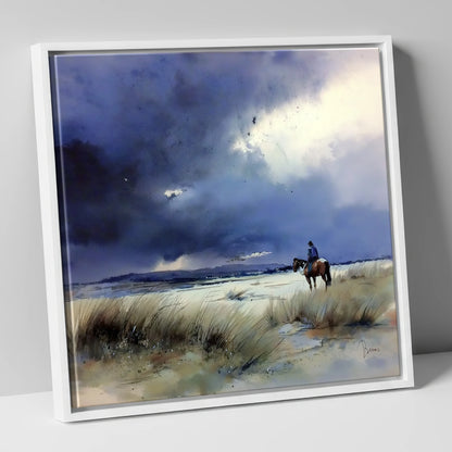 Before the Storm horse landscape canvas wall art in white frame