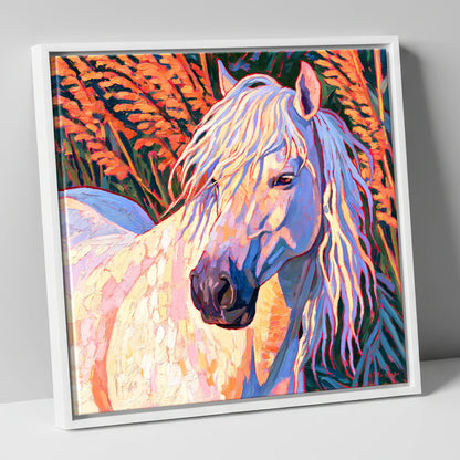 Vibrant Grey Horse Portrait horse breed canvas wall art in white frame