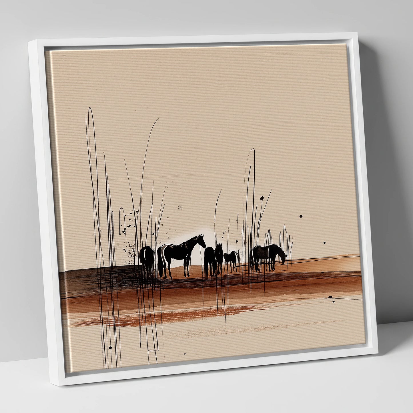Whispers in the Reeds horse landscape canvas wall art in white frame
