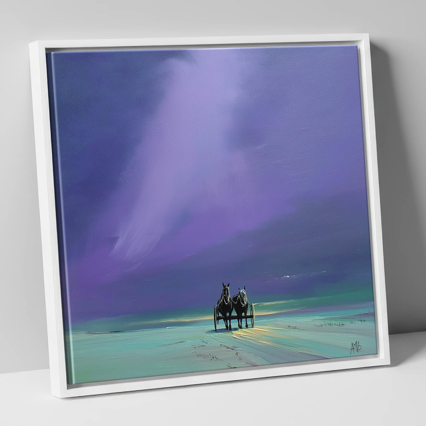 Twilight Harness working horse canvas wall art in white frame