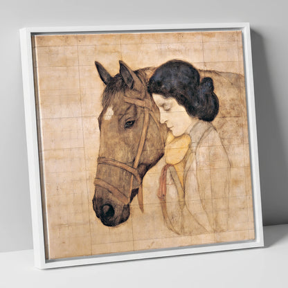 The Silent Bond horse & rider canvas wall art in white frame